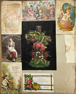 Victorian Scrapbook with Ornate Cover and Full of Illustrations, Calling Cards, Postcards Etc.