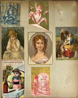 Victorian Scrapbook with Ornate Cover and Full of Illustrations, Calling Cards, Postcards Etc.