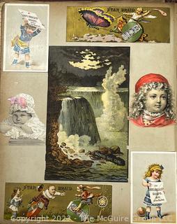 Victorian Scrapbook with Ornate Cover and Full of Illustrations, Calling Cards, Postcards Etc.