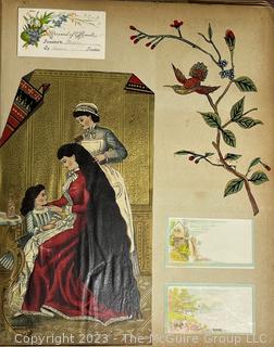 Victorian Scrapbook with Ornate Cover and Full of Illustrations, Calling Cards, Postcards Etc.