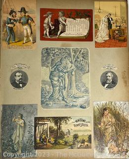 Victorian Scrapbook with Ornate Cover and Full of Illustrations, Calling Cards, Postcards Etc.