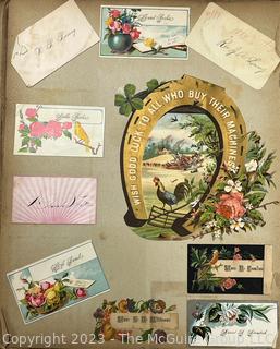 Victorian Scrapbook with Ornate Cover and Full of Illustrations, Calling Cards, Postcards Etc.