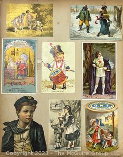 Victorian Scrapbook with Ornate Cover and Full of Illustrations, Calling Cards, Postcards Etc.