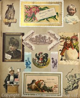 Victorian Scrapbook with Ornate Cover and Full of Illustrations, Calling Cards, Postcards Etc.