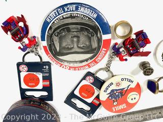 Junk Drawer Including 1962 John Glenn NASA Around the World in 80 Minutes Oversized Pin Back Button 