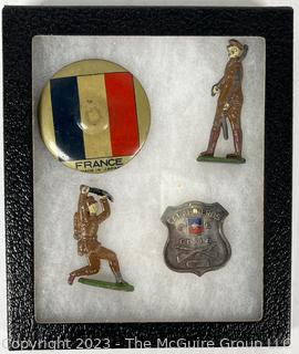 Two (2) Lead Soldiers, Chilean National Law Enforcement Badge & France Pin Back Button