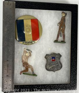 Two (2) Lead Soldiers, Chilean National Law Enforcement Badge & France Pin Back Button