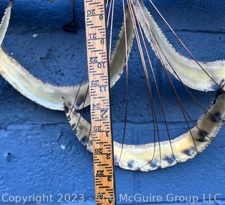 Large Modern Abstract Brutalist Wall Sculpture In Torch Cut Brass, 1970s.  64ʺL × 27ʺH (Note: A wing was broken off as it was handled during the inspection.) Easy fix if so inclined 