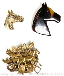 Three (3) Horse and Equestrian Brooches 