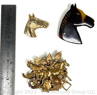 Three (3) Horse and Equestrian Brooches 