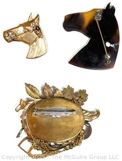 Three (3) Horse and Equestrian Brooches 