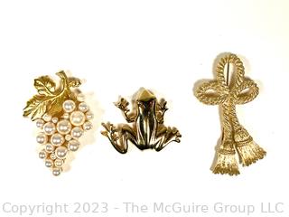 Three (3) Costume Jewelry Brooches Including Two Signed Givenchy.