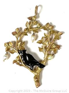 Partridge in a Pear Tree Pendant with Pearl Accents, Signed Art, Arthur Pepper 