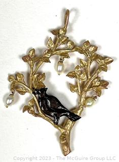 Partridge in a Pear Tree Pendant with Pearl Accents, Signed Art, Arthur Pepper 