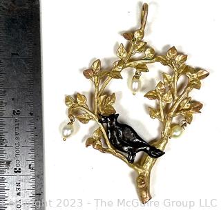 Partridge in a Pear Tree Pendant with Pearl Accents, Signed Art, Arthur Pepper 