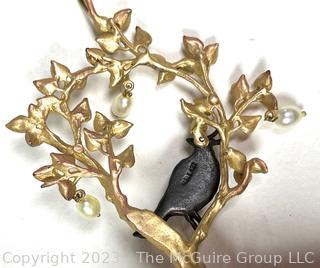 Partridge in a Pear Tree Pendant with Pearl Accents, Signed Art, Arthur Pepper 