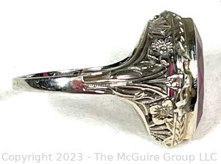 20kt White Gold Art Deco Radiant Filigree Ring. 5 Grams