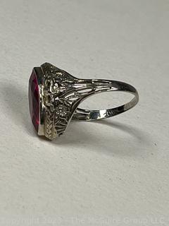 20kt White Gold Art Deco Radiant Filigree Ring. 5 Grams