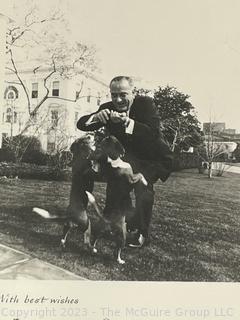 Framed Under Glass "Best Wishes from Him, Hers and the Master of the Pups" From President Lyndon B Johnson Signed Card. Measures 12 x 14"