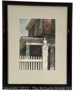 Original Framed Under Glass Watercolor of Front Porch.  Unsigned, but believed to be an American watercolorist circa 1950 - 2000. 13" x 17". Consider Inspecting.  


