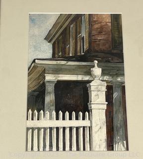 Original Framed Under Glass Watercolor of Front Porch.  Unsigned, but believed to be an American watercolorist circa 1950 - 2000. 13" x 17". Consider Inspecting.  


