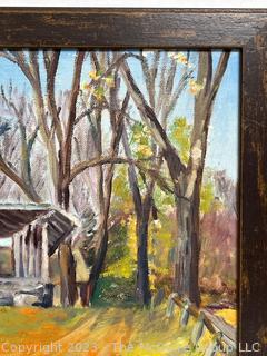 Oil on Board of House Signed by Artist, Signature Illegible. Measures 11.5 x 17.5"