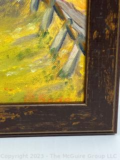 Oil on Board of House Signed by Artist, Signature Illegible. Measures 11.5 x 17.5"