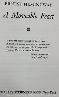 (Note: Revised Description 4-14-24 @ 4:42pm) Hardcover with Dustjacket Copy of "A Moveable Feast" by Ernest Hemingway, Charles Scribner's Sons, 1964. Book of the Month Club Edition