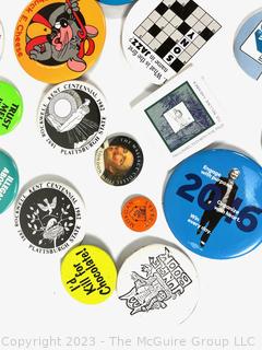 Collection of Promotional and Political Pins and Buttons