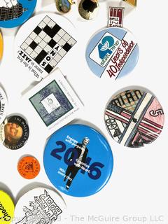 Collection of Promotional and Political Pins and Buttons