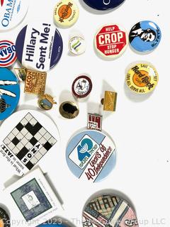 Collection of Promotional and Political Pins and Buttons