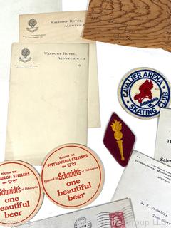 Ephemera including Railroad and Hotel Stationery, Letters and Bar Coasters