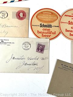 Ephemera including Railroad and Hotel Stationery, Letters and Bar Coasters