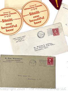 Ephemera including Railroad and Hotel Stationery, Letters and Bar Coasters