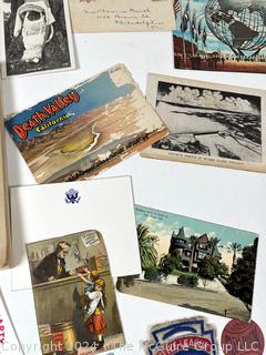 Ephemera Grouping including Poor Richards Almanac, Gettysburg Book, Postcards, Trade Cards, Etc.
