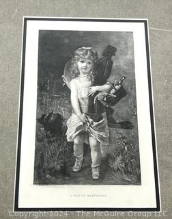 Framed Under Glass Lithograph Print of "A Day of Happiness" by Lobrichon. Measures 14 x 18.5"