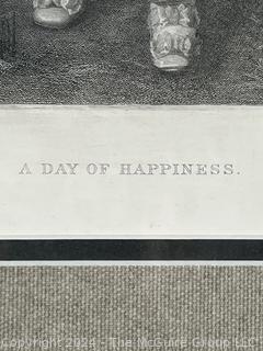 Framed Under Glass Lithograph Print of "A Day of Happiness" by Lobrichon. Measures 14 x 18.5"