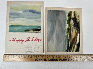 Two (2) Unframed Watercolor Paintings of Beach Scenes Signed by Artist, Walter Thrift.  