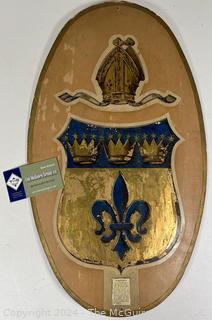 Hand Painted Wakefield Coat of Arms on Wood Shield.  