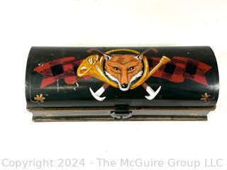 Fox Hunt Tole Painted Domed Scroll Letter Keepsake Lock Box 