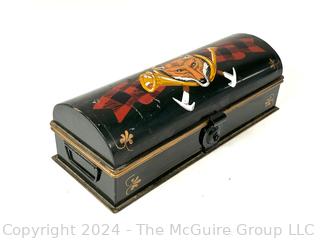 Fox Hunt Tole Painted Domed Scroll Letter Keepsake Lock Box 