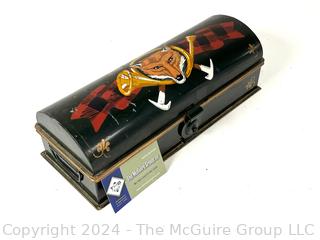 Fox Hunt Tole Painted Domed Scroll Letter Keepsake Lock Box 