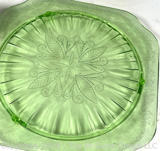 Group of Decorative Collectibles Including Depression Era Green Glass Plate