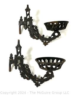 Pair of Victorian Cast Iron Gas Light Swing Arm Wall Sconces