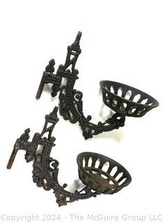 Pair of Victorian Cast Iron Gas Light Swing Arm Wall Sconces