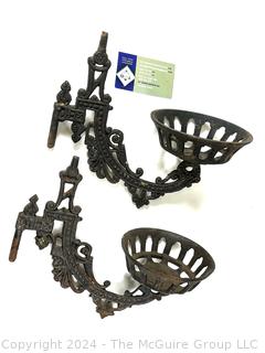 Pair of Victorian Cast Iron Gas Light Swing Arm Wall Sconces