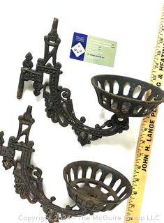 Pair of Victorian Cast Iron Gas Light Swing Arm Wall Sconces