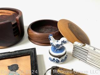 Teak Wood Coaster Set, Framed Silhouettes, Etc.