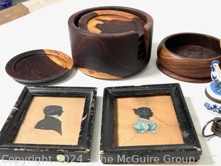 Teak Wood Coaster Set, Framed Silhouettes, Etc.