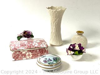 Porcelain Decorative Items Including Lenox Vase and Coalport Flowers